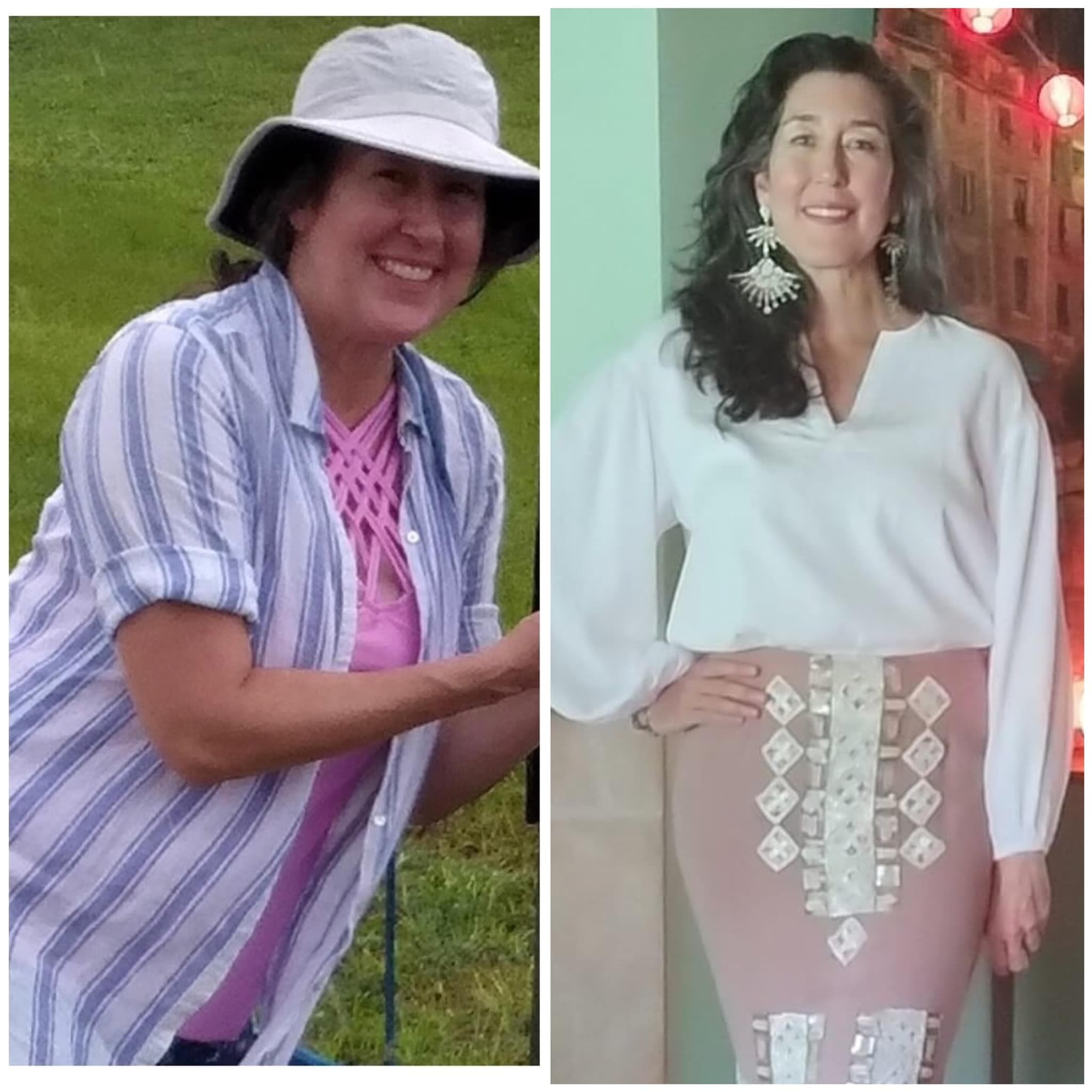 Larissa Palazzo before and after her weight loss, with long dark hair in both photographs.