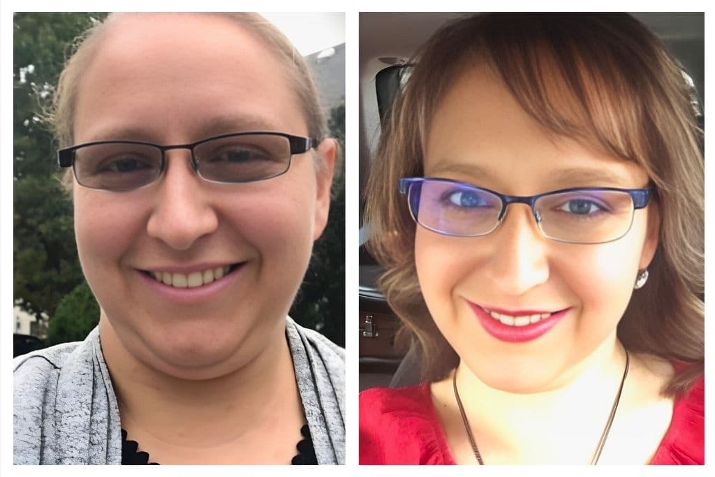 Linda Paige client before-and-after: frumpy frustrated to dynamic confident